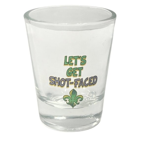 Lets Get Shot-Faced Glass Shot Glass With Fleur-De-Lis Print - Picture 1 of 2